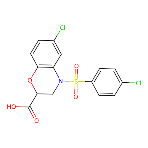 6-chloro-4-[(4-chlorophenyl)sulfonyl]-3,4-dihydro-2H-1,4-benzoxazine-2-carboxylic acid structure