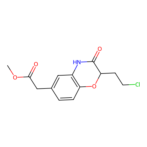methyl 2-[2-(2-chloroethyl)-3-oxo-3,4-dihydro-2H-1,4-benzoxazin-6-yl]acetate structure