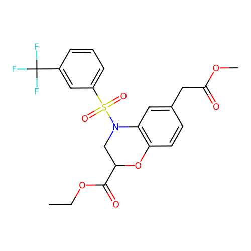 ethyl 6-(2-methoxy-2-oxoethyl)-4-{[3-(trifluoromethyl)phenyl]sulfonyl}-3,4-dihydro-2H-1,4-benzoxazine-2-carboxylate structure