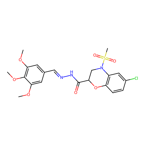 6-chloro-4-(methylsulfonyl)-N'-[(3,4,5-trimethoxyphenyl)methylene]-3,4-dihydro-2H-1,4-benzoxazine-2-carbohydrazide structure
