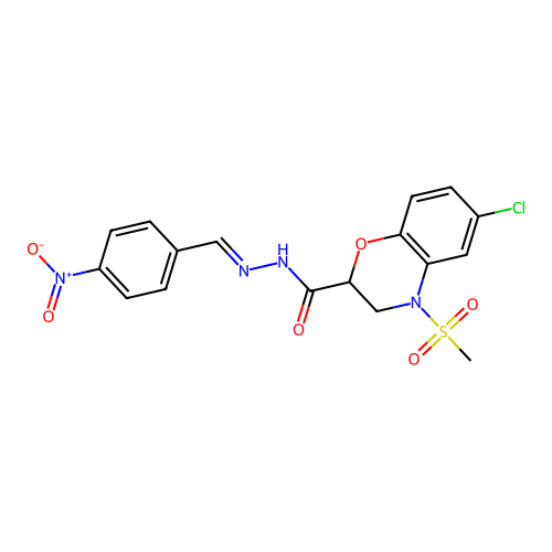 6-chloro-4-(methylsulfonyl)-N'-[(4-nitrophenyl)methylene]-3,4-dihydro-2H-1,4-benzoxazine-2-carbohydrazide structure
