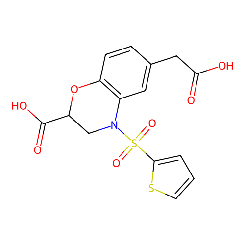 6-(carboxymethyl)-4-(2-thienylsulfonyl)-3,4-dihydro-2H-1,4-benzoxazine-2-carboxylic acid structure