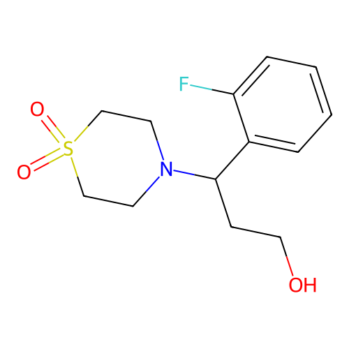 4-[1-(2-Fluorophenyl)-3-hydroxypropyl]-1lambda~6~,4-thiazinane-1,1-dione structure