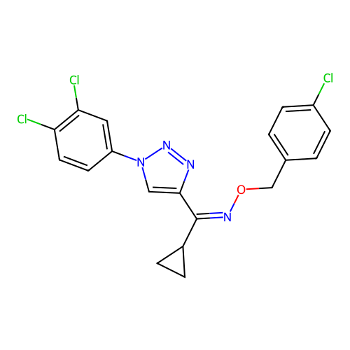 N-[(4-chlorophenyl)methoxy]-1-cyclopropyl-1-[1-(3,4-dichlorophenyl)triazol-4-yl]methanimine structure