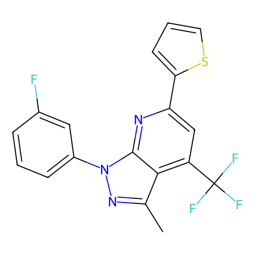1-(3-fluorophenyl)-3-methyl-6-(2-thienyl)-4-(trifluoromethyl)-1H-pyrazolo[3,4-b]pyridine structure