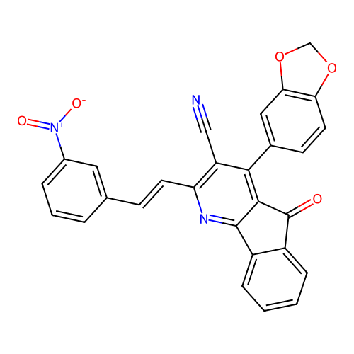 4-(1,3-benzodioxol-5-yl)-2-[(E)-2-(3-nitrophenyl)ethenyl]-5-oxo-5H-indeno[1,2-b]pyridine-3-carbonitrile structure