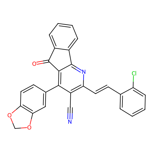 4-(1,3-benzodioxol-5-yl)-2-[2-(2-chlorophenyl)ethenyl]-5-oxoindeno[1,2-b]pyridine-3-carbonitrile structure