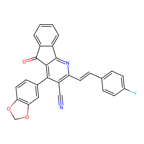 4-(1,3-benzodioxol-5-yl)-2-[(E)-2-(4-fluorophenyl)ethenyl]-5-oxo-5H-indeno[1,2-b]pyridine-3-carbonitrile structure