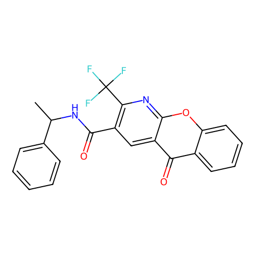 5-oxo-N-(1-phenylethyl)-2-(trifluoromethyl)-5H-chromeno[2,3-b]pyridine-3-carboxamide structure