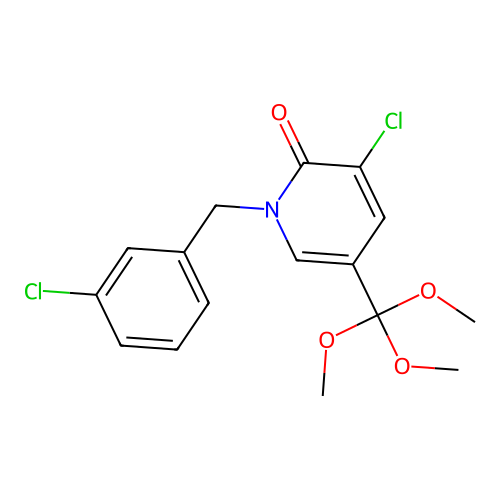3-chloro-1-(3-chlorobenzyl)-5-(trimethoxymethyl)-2(1H)-pyridinone structure