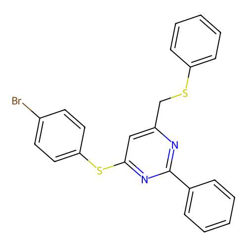 4-(4-Bromophenyl)sulfanyl-2-phenyl-6-(phenylsulfanylmethyl)pyrimidine structure