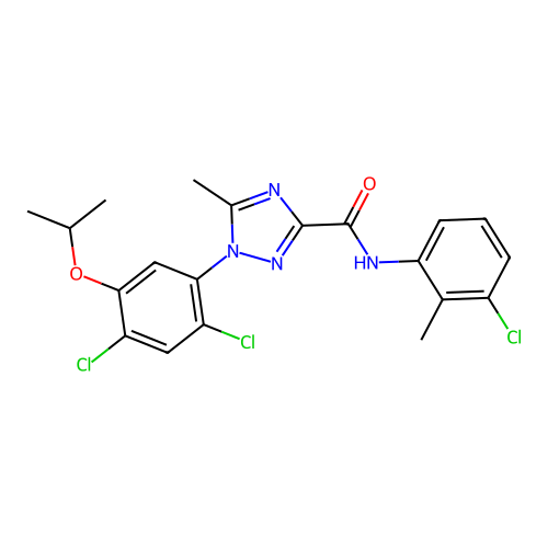 N-(3-chloro-2-methylphenyl)-1-(2,4-dichloro-5-isopropoxyphenyl)-5-methyl-1H-1,2,4-triazole-3-carboxamide structure