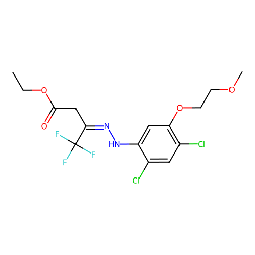 ethyl 3-[[2,4-dichloro-5-(2-methoxyethoxy)phenyl]hydrazinylidene]-4,4,4-trifluorobutanoate structure