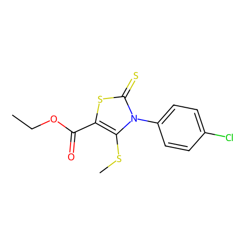 ethyl 3-(4-chlorophenyl)-4-(methylsulfanyl)-2-thioxo-2,3-dihydro-1,3-thiazole-5-carboxylate structure