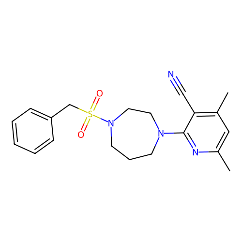 2-[4-(Benzylsulfonyl)-1,4-diazepan-1-yl]-4,6-dimethylnicotinonitrile structure