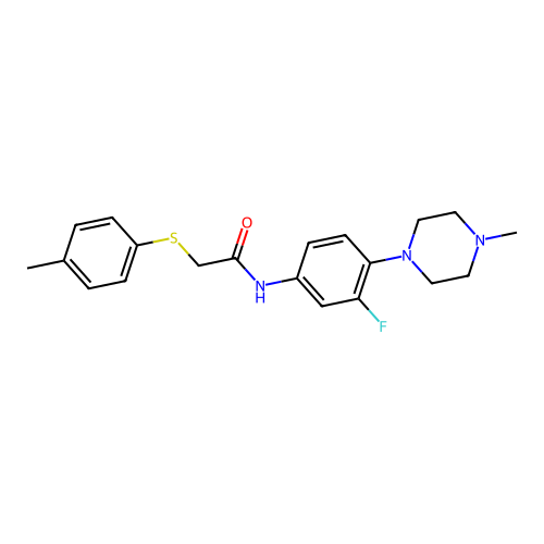 N-[3-fluoro-4-(4-methylpiperazino)phenyl]-2-[(4-methylphenyl)sulfanyl]acetamide structure