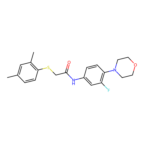 2-[(2,4-dimethylphenyl)sulfanyl]-N-(3-fluoro-4-morpholinophenyl)acetamide structure