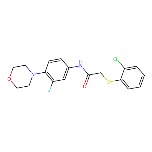 2-[(2-chlorophenyl)sulfanyl]-N-(3-fluoro-4-morpholinophenyl)acetamide structure