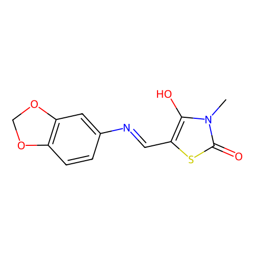 5-[(E)-(1,3-benzodioxol-5-ylamino)methylidene]-3-methyl-1,3-thiazolane-2,4-dione structure