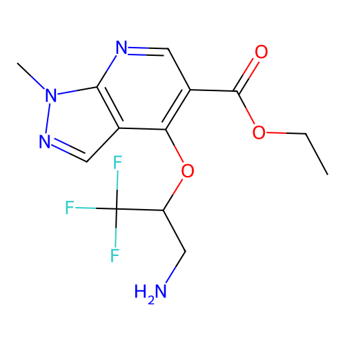 ethyl 4-[1-(aminomethyl)-2,2,2-trifluoroethoxy]-1-methyl-1H-pyrazolo[3,4-b]pyridine-5-carboxylate structure