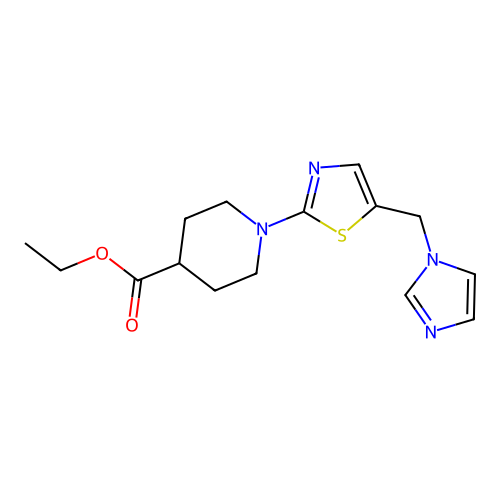 ethyl 1-[5-(1H-imidazol-1-ylmethyl)-1,3-thiazol-2-yl]-4-piperidinecarboxylate structure