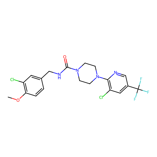 N-[(3-chloro-4-methoxyphenyl)methyl]-4-[3-chloro-5-(trifluoromethyl)pyridin-2-yl]piperazine-1-carboxamide structure