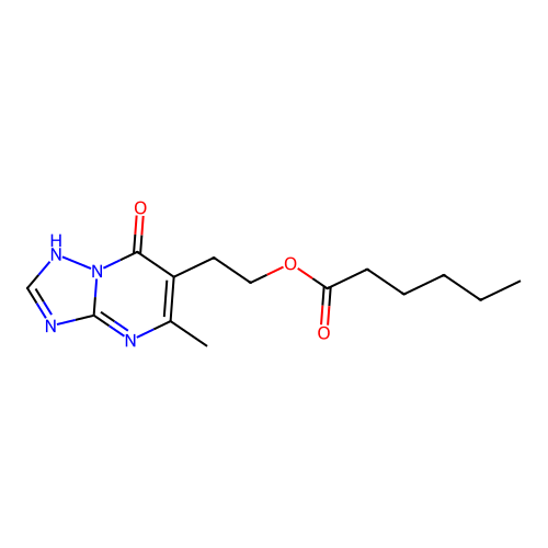 2-(5-methyl-7-oxo-4,7-dihydro[1,2,4]triazolo[1,5-a]pyrimidin-6-yl)ethyl hexanoate structure