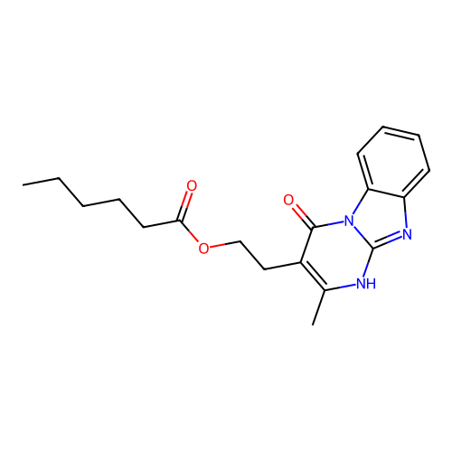 2-(2-methyl-4-oxo-1,4-dihydropyrimido[1,2-a][1,3]benzimidazol-3-yl)ethyl hexanoate structure
