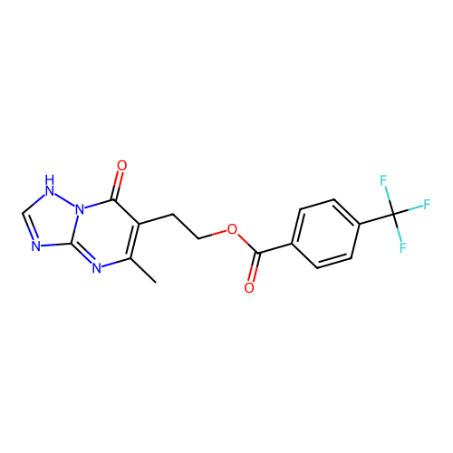 2-(5-methyl-7-oxo-4,7-dihydro[1,2,4]triazolo[1,5-a]pyrimidin-6-yl)ethyl 4-(trifluoromethyl)benzenecarboxylate structure