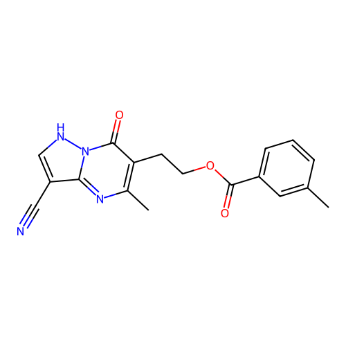 2-{3-cyano-5-methyl-7-oxo-4H,7H-pyrazolo[1,5-a]pyrimidin-6-yl}ethyl 3-methylbenzoate structure