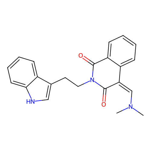 4-(dimethylaminomethylidene)-2-[2-(1H-indol-3-yl)ethyl]isoquinoline-1,3-dione structure
