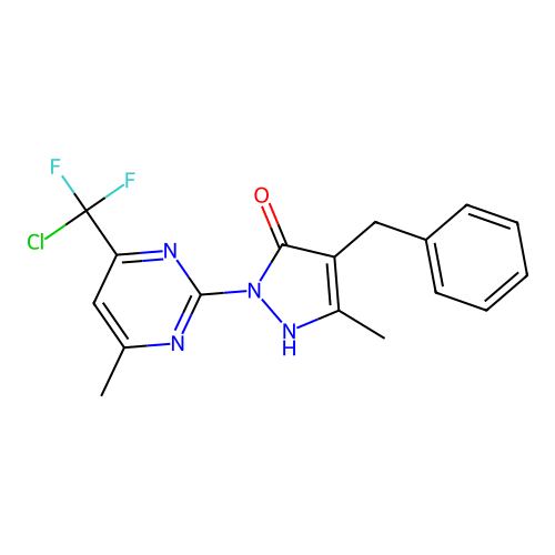 4-benzyl-2-{4-[chloro(difluoro)methyl]-6-methyl-2-pyrimidinyl}-5-methyl-1,2-dihydro-3H-pyrazol-3-one structure