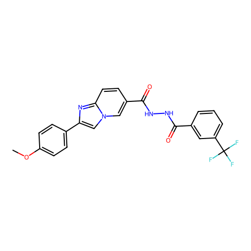 2-(4-methoxyphenyl)-N'-[3-(trifluoromethyl)benzoyl]imidazo[1,2-a]pyridine-6-carbohydrazide structure
