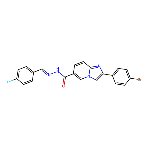 2-(4-bromophenyl)-N-[(4-fluorophenyl)methylideneamino]imidazo[1,2-a]pyridine-6-carboxamide structure