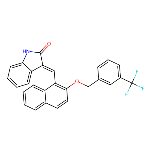3-[[2-[[3-(trifluoromethyl)phenyl]methoxy]naphthalen-1-yl]methylidene]-1H-indol-2-one structure