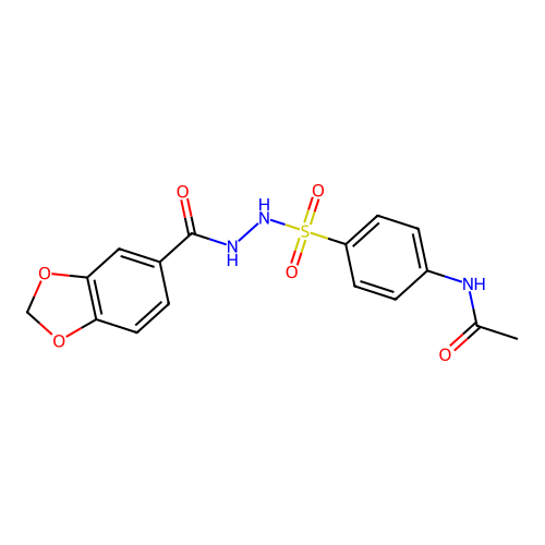 N-(4-{[2-(1,3-benzodioxol-5-ylcarbonyl)hydrazino]sulfonyl}phenyl)acetamide structure
