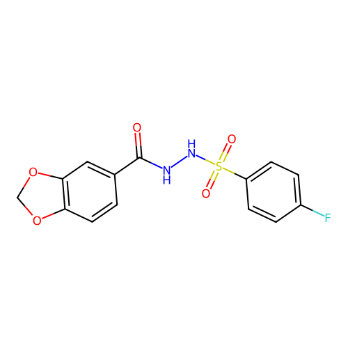 1,3-Benzodioxole-5-carboxylic acid, 2-((4-fluorophenyl)sulfonyl)hydrazide structure