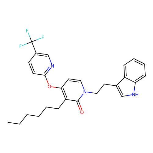 3-hexyl-1-[2-(1H-indol-3-yl)ethyl]-4-{[5-(trifluoromethyl)-2-pyridinyl]oxy}-2(1H)-pyridinone structure