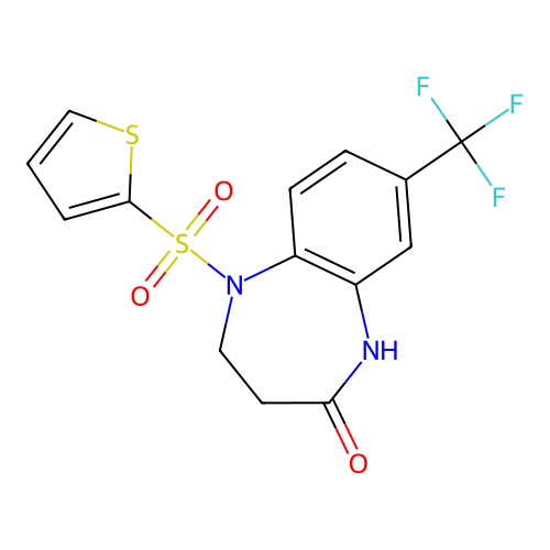 5-(2-thienylsulfonyl)-8-(trifluoromethyl)-1,3,4,5-tetrahydro-2H-1,5-benzodiazepin-2-one structure