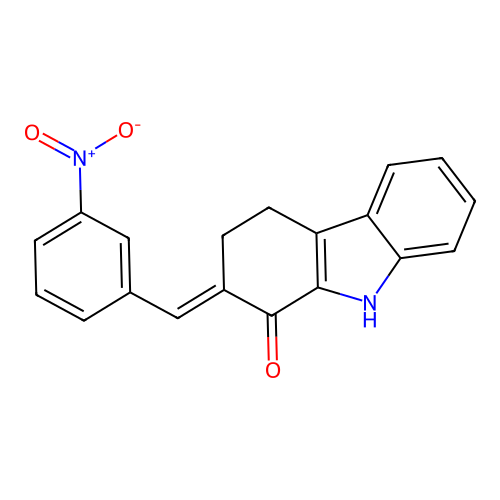 2-[(E)-(3-nitrophenyl)methylidene]-2,3,4,9-tetrahydro-1H-carbazol-1-one structure