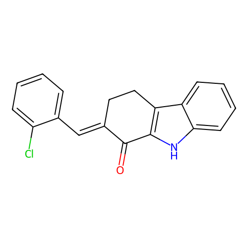 2-[(E)-(2-chlorophenyl)methylidene]-2,3,4,9-tetrahydro-1H-carbazol-1-one structure