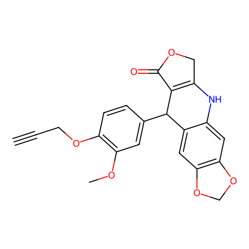 9-[3-methoxy-4-(2-propynyloxy)phenyl]-6,9-dihydro[1,3]dioxolo[4,5-g]furo[3,4-b]quinolin-8(5H)-one structure