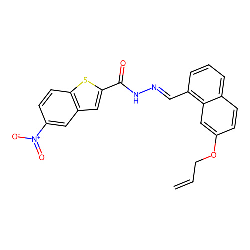 5-nitro-N-[(7-prop-2-enoxynaphthalen-1-yl)methylideneamino]-1-benzothiophene-2-carboxamide structure