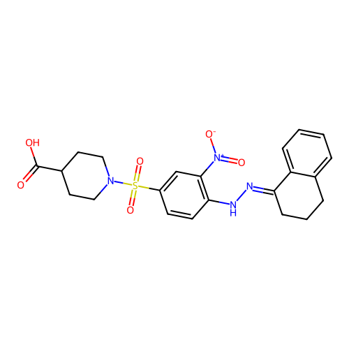 1-(3-nitro-4-{2-[(1Z)-1,2,3,4-tetrahydronaphthalen-1-ylidene]hydrazin-1-yl}benzenesulfonyl)piperidine-4-carboxylic acid structure