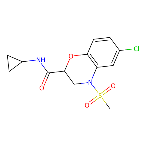 6-chloro-N-cyclopropyl-4-(methylsulfonyl)-3,4-dihydro-2H-1,4-benzoxazine-2-carboxamide structure