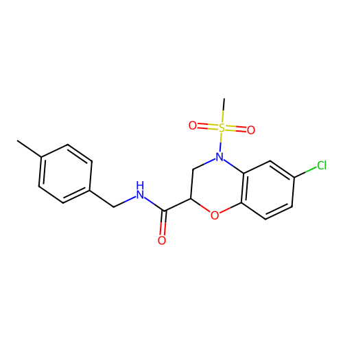 6-chloro-N-(4-methylbenzyl)-4-(methylsulfonyl)-3,4-dihydro-2H-1,4-benzoxazine-2-carboxamide structure