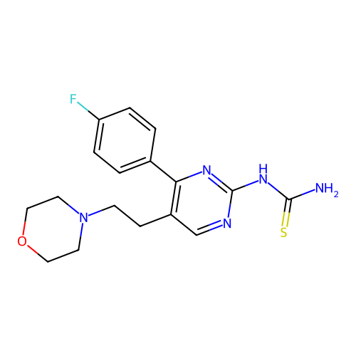 N-[4-(4-fluorophenyl)-5-(2-morpholinoethyl)-2-pyrimidinyl]thiourea structure