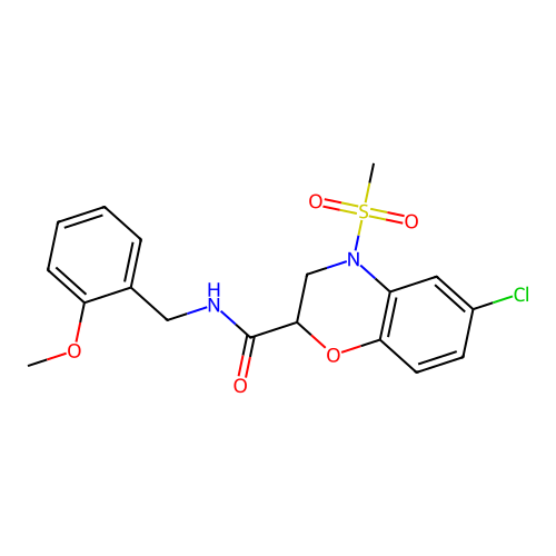 6-chloro-N-(2-methoxybenzyl)-4-(methylsulfonyl)-3,4-dihydro-2H-1,4-benzoxazine-2-carboxamide structure