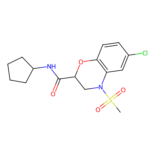 6-chloro-N-cyclopentyl-4-(methylsulfonyl)-3,4-dihydro-2H-1,4-benzoxazine-2-carboxamide structure