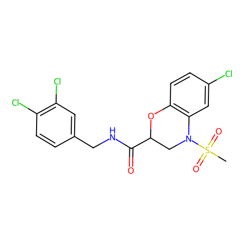 6-chloro-N-(3,4-dichlorobenzyl)-4-(methylsulfonyl)-3,4-dihydro-2H-1,4-benzoxazine-2-carboxamide structure
